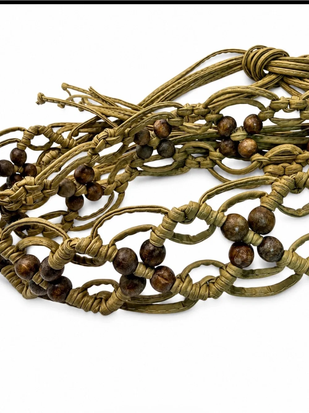 Cara NY Tortoiseshell Cord Belt + Tan Macrame Beaded Tie Belt Set